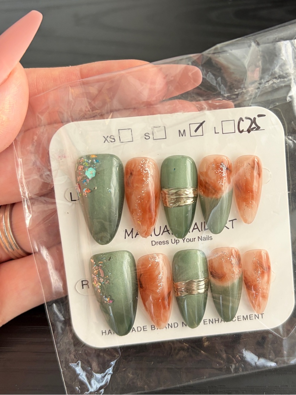 NEW Size Medium Custom Glue On Nails